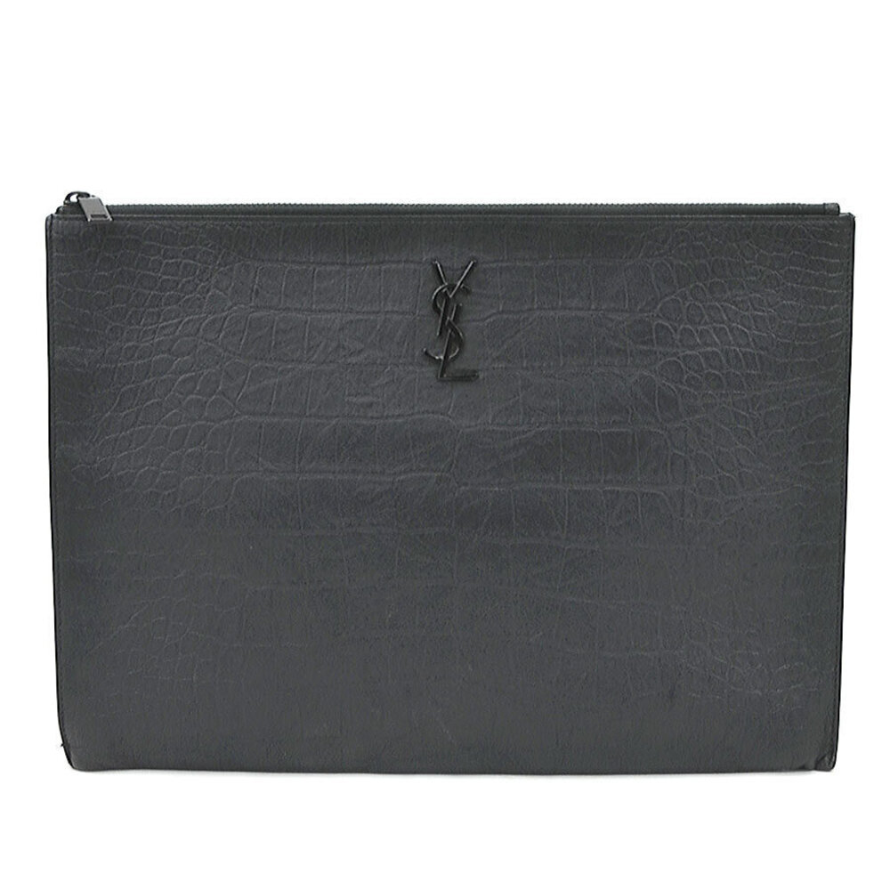 Saint Laurent Clutch Bag Embossed Leather Black